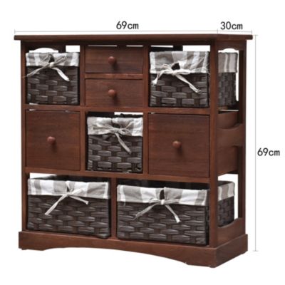 Armoire 4 Tiroir 5 Panier Bois Pvc Marron Country 69x69x30