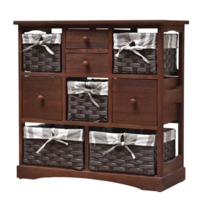 Armoire 4 Tiroir 5 Panier Bois Pvc Marron Country 69x69x30