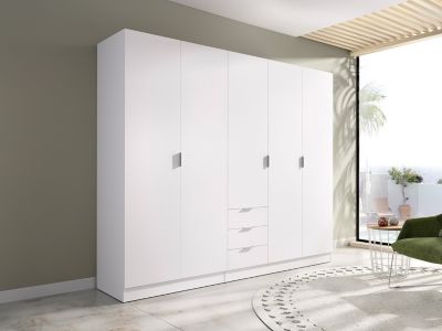 Armoire 5 portes et 3 tiroirs - L202 cm - Blanc - LISTOWEL