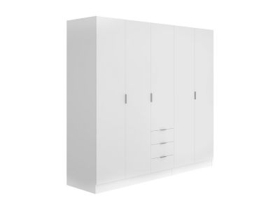 Armoire 5 portes et 3 tiroirs - L202 cm - Blanc - LISTOWEL
