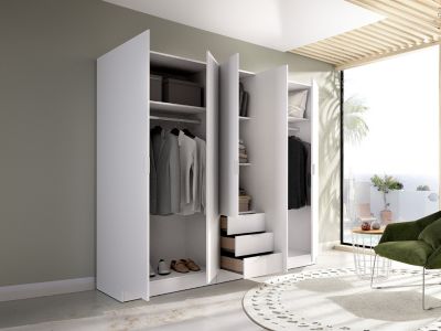 Armoire 5 portes et 3 tiroirs - L202 cm - Blanc - LISTOWEL