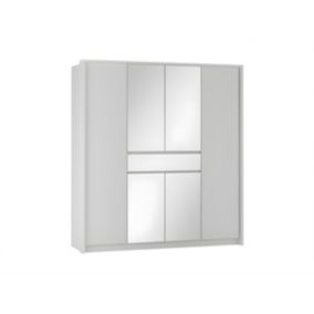 Armoire 6 portes et 1 tiroir - Avec miroir  - L200 cm - Blanc - ZADIA