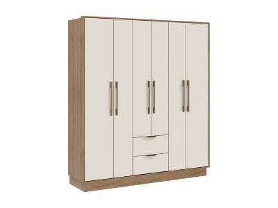 Armoire 6 portes et 2 tiroirs - L162 cm - Coloris : Beige et naturel - FEOVA