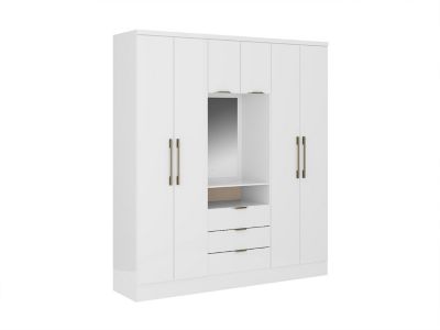 Armoire 6 portes et 3 tiroirs - Avec miroir - L180 cm - Coloris : Blanc - ELORIO