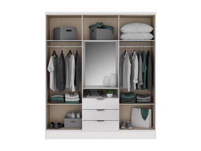 Armoire 6 portes et 3 tiroirs - Avec miroir - L180 cm - Coloris : Blanc - ELORIO