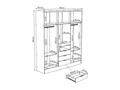 Armoire 6 portes et 3 tiroirs - Avec miroir - L180 cm - Coloris : Blanc - ELORIO