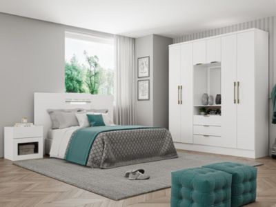 Armoire 6 portes et 3 tiroirs - Avec miroir - L180 cm - Coloris : Blanc - ELORIO