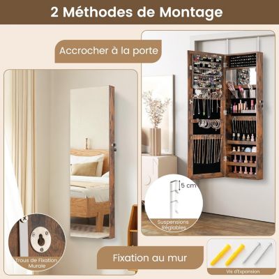 Armoire à Bijoux Nicetree Avec Miroir LED - Verrouillable, Rangement Grande Capacité, Blanc, 108x37x10.5cm