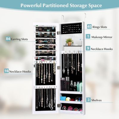 Armoire à Bijoux 2en1 HOMASIS Avec Miroir - Organisation Colliers, Bagues, Boucles - Cadre Diamant - Noir/Blanc