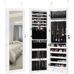 Armoire a Bijoux Mural avec Miroir Lumiere LED Armoire de Rangement Miroir Porte Bijoux avec Serrure et 2 Tiroirs