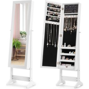 Armoire a Bijoux sur Pied avec Miroir Inclinable en 3 Positions Armoire de Rangement Cosmetiques de Grande Capacite