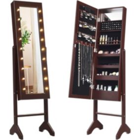 Armoire a Bijoux sur Pied Rangemen avec Miroir Plein Longueur & Lumieres LED Autoportante Verrouillable