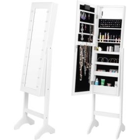 Armoire a Bijoux sur Pied Rangemen avec Miroir Plein Longueur Lumieres LED sur le Miroir