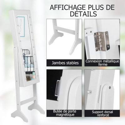 Armoire a Bijoux sur Pied Rangemen avec Miroir Plein Longueur Lumieres LED sur le Miroir