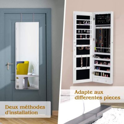 Armoire a Bijoux Suspendu avec Eclairage LED Miroir Plein sans Cadre