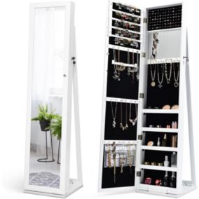 Armoire a Bijoux Verrouillable sur Pied avec Psyche pour Bagues Bracelets Boucle Colliers Organisateur de Bijoux