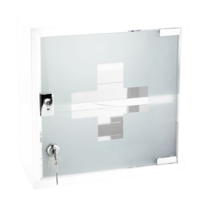 Armoire à pharmacie L.30 x H.30 x P.15 cm, acier + porte verre sablé