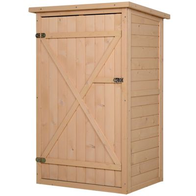 Armoire abri de jardin - grande porte verrouillable loquet - 2 étagères - toit bitumé incliné bois de sapin pré-huilé