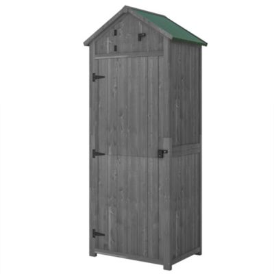 Armoire abri de jardin remise pour outils 3 étagères 2 portes loquets toit pente bitumé 77L x 54l x 179H cm sapin traité gris