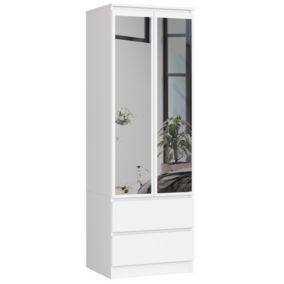 Armoire AKORD S60 avec miroir Blanche 60 cm 2 portes 2 tiroirs façade Blanche 1 étagère 60x51x180 cm