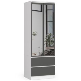 Armoire AKORD S60 avec miroir Blanche 60 cm 2 portes 2 tiroirs façade Gris Graphite 1 étagère 60x51x180 cm