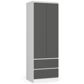 Armoire AKORD S60 Blanche 60 cm 2 portes 2 tiroirs façade Gris Graphite 1 étagère 60x51x180 cm