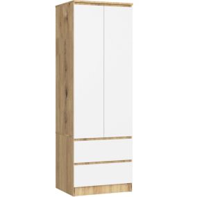 Armoire AKORD S60 Chêne Artisan 60 cm 2 portes 2 tiroirs façade Blanche 1 étagère 60x51x180 cm