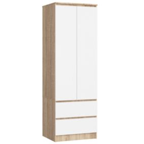 Armoire AKORD S60 Chêne Sonoma 60 cm 2 portes 2 tiroirs façade Blanche 1 étagère 60x51x180 cm