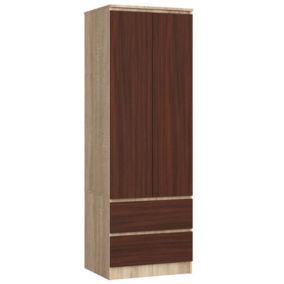 Armoire AKORD S60 Chêne Sonoma 60 cm 2 portes 2 tiroirs façade Wengé 1 étagère 60x51x180 cm