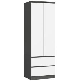 Armoire AKORD S60 Gris Graphite 60 cm 2 portes 2 tiroirs façade Blanche 1 étagère 60x51x180 cm