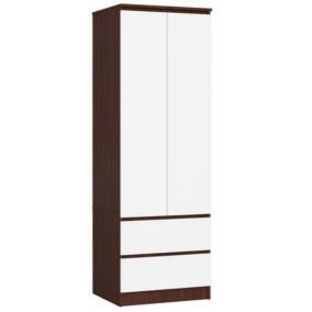 Armoire AKORD S60 Wengé 60 cm 2 portes 2 tiroirs façade Blanche 1 étagère 60x51x180 cm