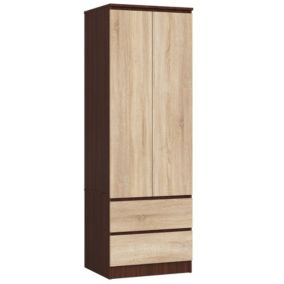 Armoire AKORD S60 Wengé 60 cm 2 portes 2 tiroirs façade Chêne Sonoma 1 étagère 60x51x180 cm