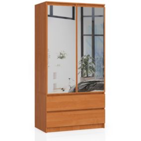 Armoire AKORD S90 avec miroir Aulne 90 cm 2 portes 2 tiroirs façade Aulne 4 étagères 90x51x180 cm