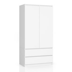 Armoire AKORD S90 Blanche 90 cm 2 portes 2 tiroirs façade Blanche 4 étagères 90x51x180 cm