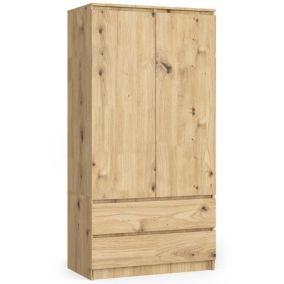 Armoire AKORD S90 Chêne Artisan 90 cm 2 portes 2 tiroirs façade Chêne Artisan 4 étagères 90x51x180 cm