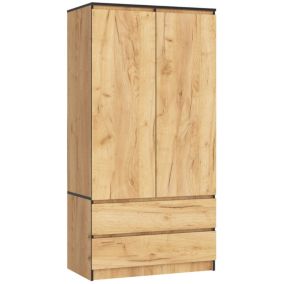 Armoire AKORD S90 Chêne Craft 90 cm 2 portes 2 tiroirs façade Chêne Craft 4 étagères 90x51x180 cm