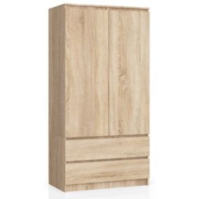 Armoire AKORD S90 Chêne Sonoma 90 cm 2 portes 2 tiroirs façade Chêne Sonoma 4 étagères 90x51x180 cm