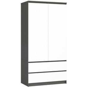 Armoire AKORD S90 Gris Graphite 90 cm 2 portes 2 tiroirs façade Blanche 4 étagères 90x51x180 cm