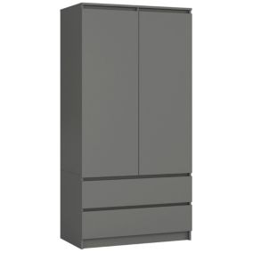 Armoire AKORD S90 Gris Graphite 90 cm 2 portes 2 tiroirs façade Gris Graphite 4 étagères 90x51x180 cm