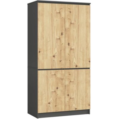 Armoire AKORD S90 Gris Graphite 90 cm 4 portes façade Chêne Artisan 4 étagères 90x51x180 cm