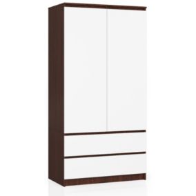 Armoire AKORD S90 Wengé 90 cm 2 portes 2 tiroirs façade Blanche 4 étagères 90x51x180 cm