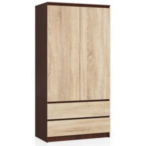 Armoire AKORD S90 Wengé 90 cm 2 portes 2 tiroirs façade Chêne Sonoma 4 étagères 90x51x180 cm