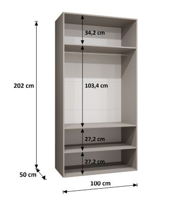 Armoire Alicante 2 a portes battantes H. 202 x L.100 x P. 52, 2 portes