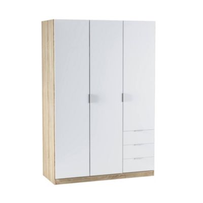 Armoire Allentown, Armoire de Chambre avec 3 Portes et 3 Tiroirs, Armoire avec Barre de Suspension, 121x52h180 cm, Blanc et Chêne