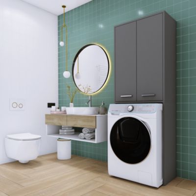 Armoire au-dessus du lave-linge, gris, 31 x 64 x 180 cm