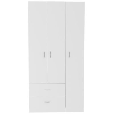 Armoire Austral 3 portes avec deux tiroirs , 179.83 cm X 89.91 cm X 46.99 cm , Blanc