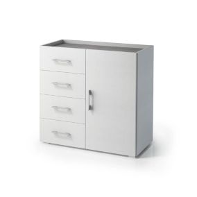 Armoire Avec 1 Porte, 4 Tiroirs Et Un Plateau De Rangement Gris Béton