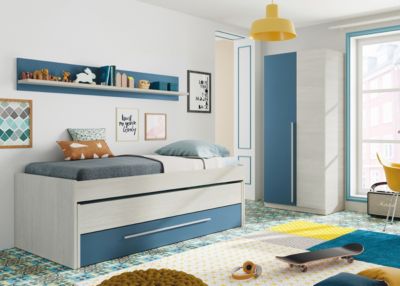 Armoire avec 2 portes coloris Blanc Alpes / bleu en mélamine - Dim : 200 x 90 x 52 cm