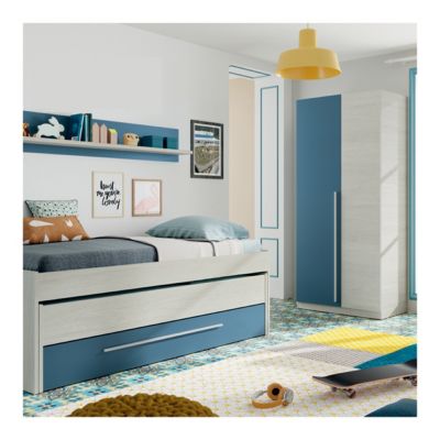 Armoire avec 2 portes coloris Blanc Alpes / bleu en mélamine - Dim : 200 x 90 x 52 cm