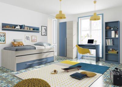 Armoire avec 2 portes coloris Blanc Alpes / bleu en mélamine - Dim : 200 x 90 x 52 cm